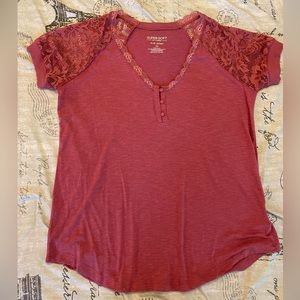 Torrid Slub Jersey Soft Tshirt with Lace Sleeves